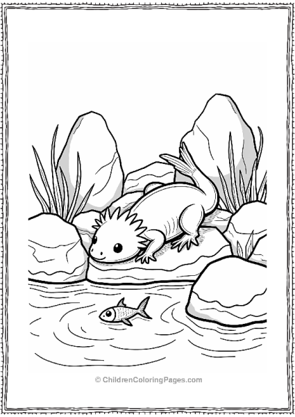 Axolotl Among Rocks In A Pond Free PDF Printable