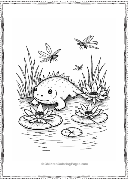 Axolotl Among Water Lilies Free PDF Printable