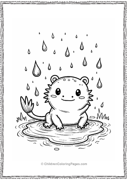 Axolotl Enjoying A Rainy Spring Free PDF Printable