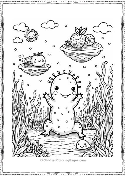 Axolotl In A Whimsical Underwater Scene Free PDF Printable