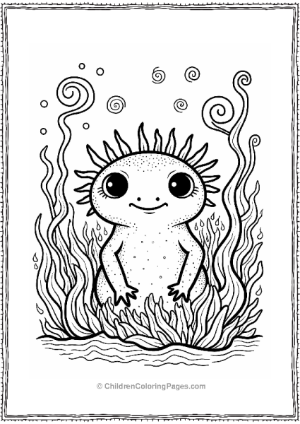 Axolotl Peeking Behind Seaweed Free PDF Printable