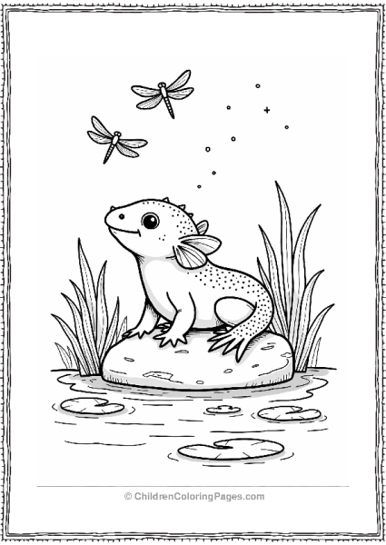 Axolotl Resting On A Rock Free PDF Printable