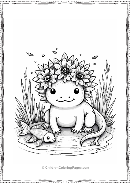 Axolotl With A Flower Crown Free PDF Printable