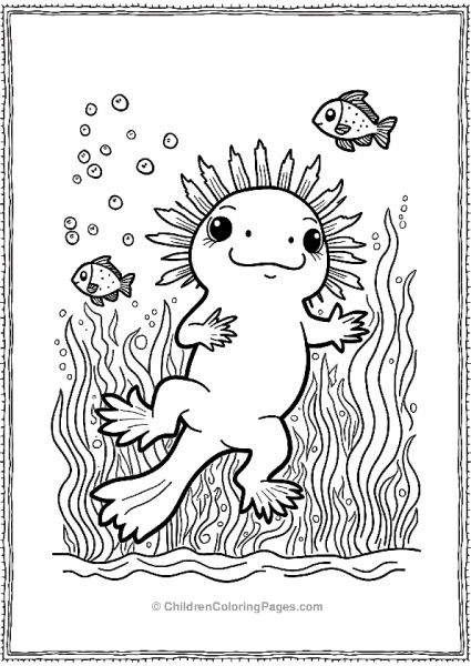 Axolotl With Colorful Fish Free PDF Printable