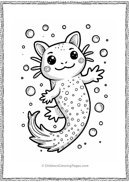 Axolotl With Floating Bubbles Free PDF Printable