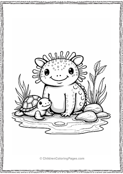 Axolotl With Friends By The Water Free PDF Printable