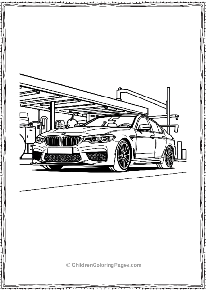 BMW M5 Parked At A Racing Pit Free PDF Printable