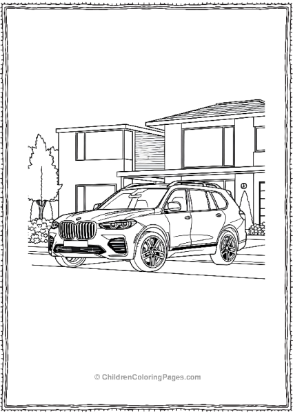 BMW X7 Luxury SUV Parked Near A Modern Home Free PDF Printable