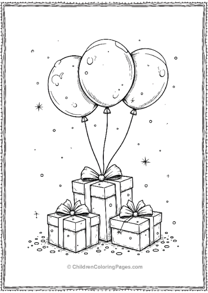 Balloons And Presents Floating Above A Present Free PDF Printable