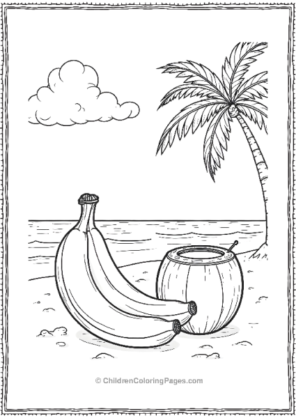 Banana And Coconut On Tropical Beach Free PDF Printable