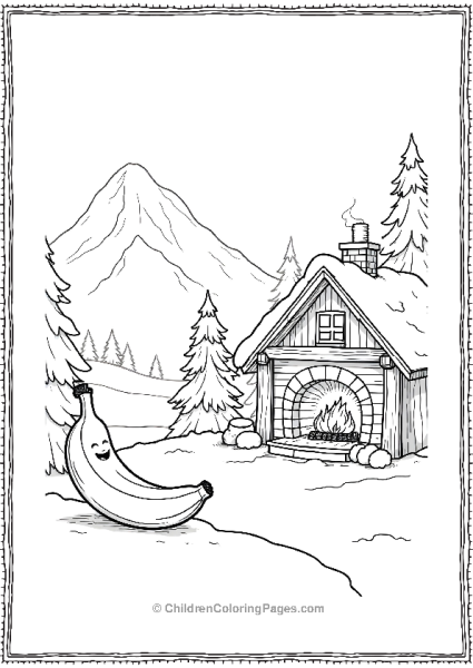 Banana At A Cozy Snowy Mountain Lodge Free PDF Printable