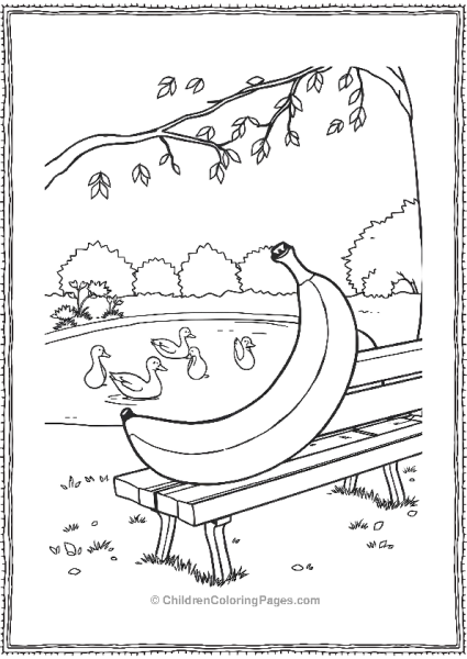 Banana On A Park Bench With Ducks In A Pond Free PDF Printable