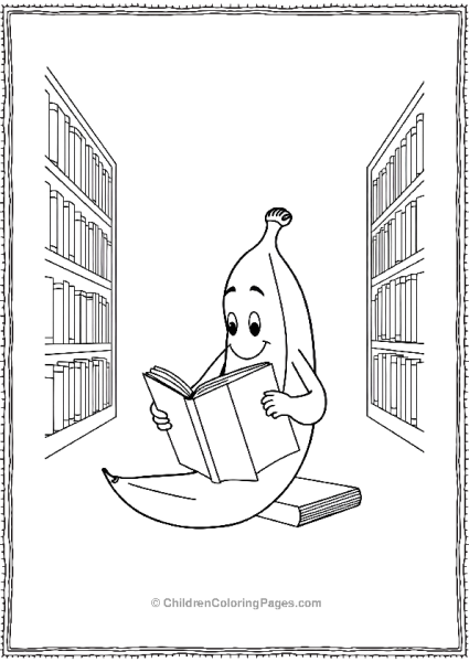 Banana Reading A Book In The Library Free PDF Printable