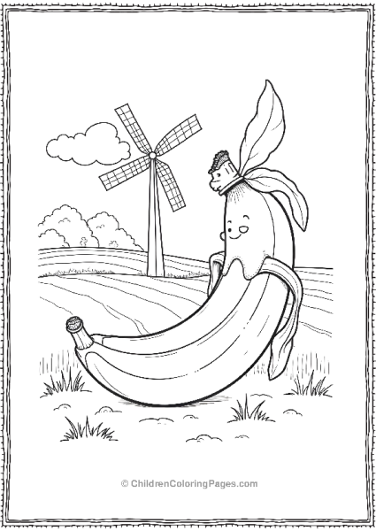 Banana Standing Near Windmill On Farm Free PDF Printable