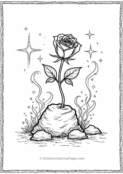 Beauty And The Beast Enchanted Rose With Vines And Stars Free PDF Printable