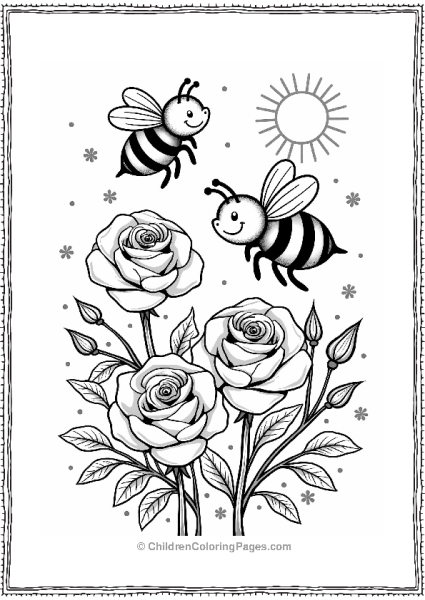 Bees Buzzing Around Roses Free PDF Printable