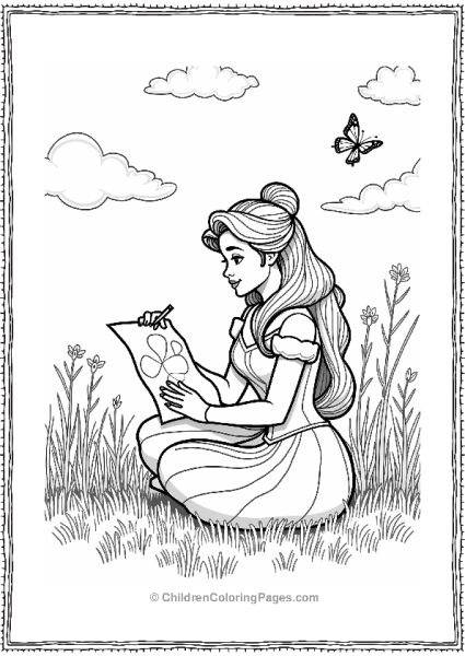 Belle Drawing In A Sunny Meadow Free PDF Printable