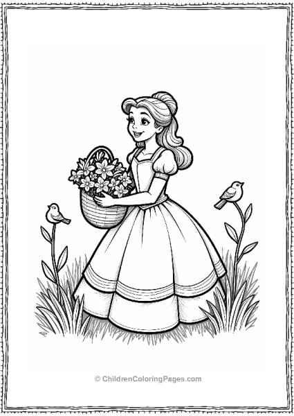 Belle Picking Flowers In A Meadow Free PDF Printable