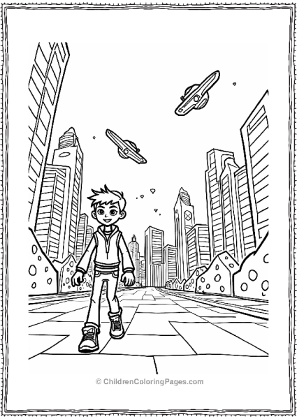 Ben 10 In An Alien Cityscape Free PDF Printable