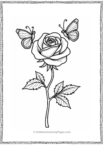 Blooming Rose With Butterflies Free PDF Printable