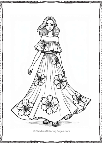 Bold Floral Maxi Dress Illustration Free PDF Printable