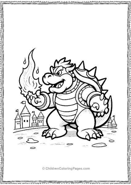 Bowser Breathing Fire In Front Of His Castle Free PDF Printable