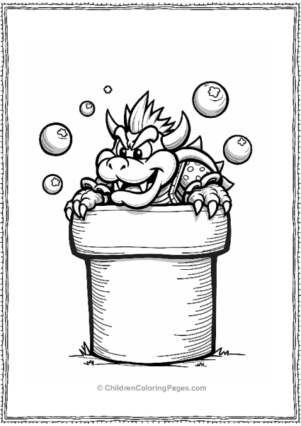 Bowser Peeking From A Warp Pipe Free PDF Printable