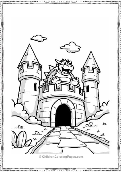 Bowser’s Spiky Fortress Coloring Page Free PDF Printable