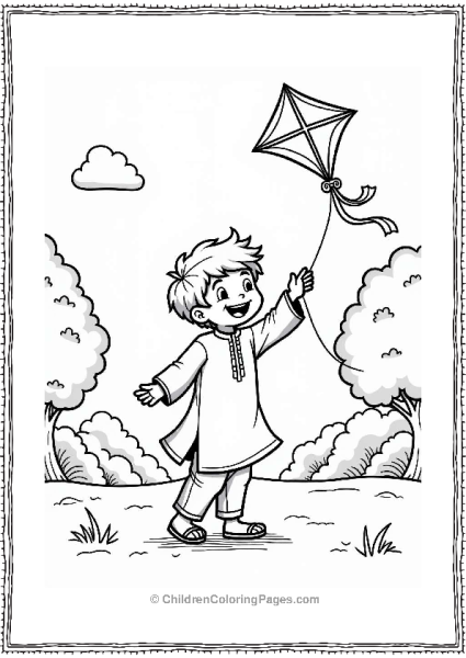 Boy Flying A Kite In Traditional Kurta Dress Free PDF Printable