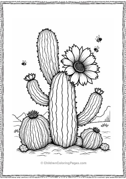 Cacti In Bloom With Bees Free PDF Printable