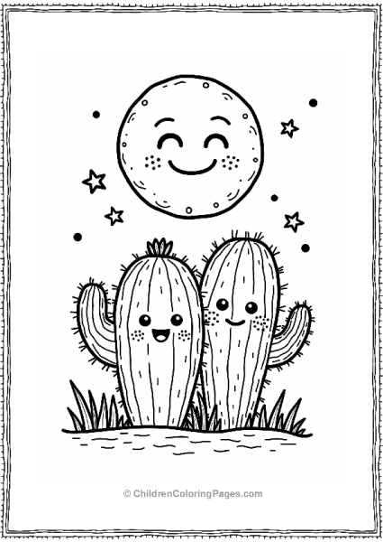 Cacti Under A Smiling Moon Free PDF Printable