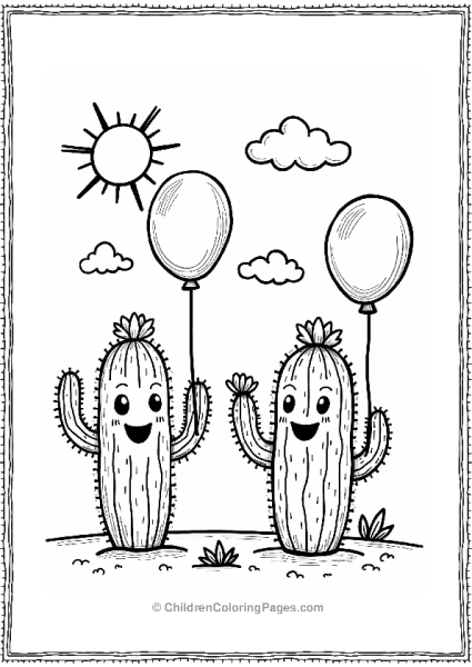 Cacti With Balloons Under A Sunny Sky Free PDF Printable