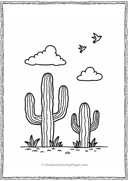 Cacti With Clouds And Birds Free PDF Printable