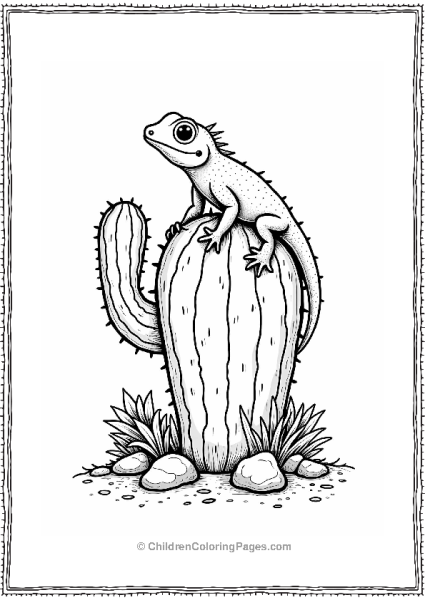 Cactus And Lizard In The Desert Free PDF Printable