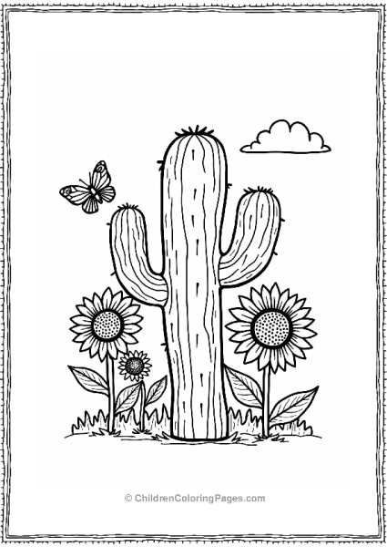 Cactus And Sunflowers In A Cheerful Scene Free PDF Printable