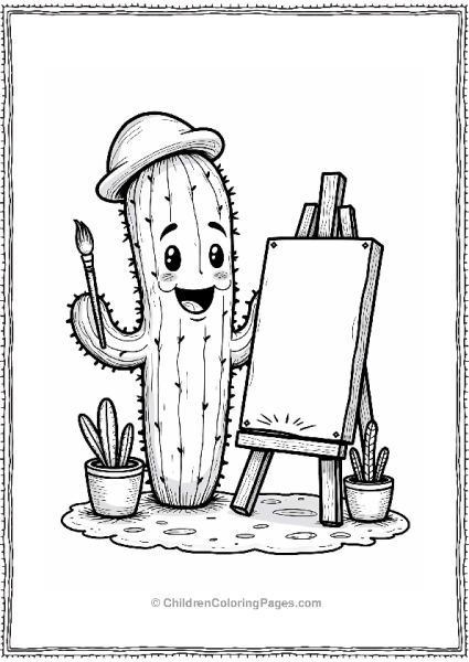 Cactus Artist With Easel And Paintbrush Free PDF Printable