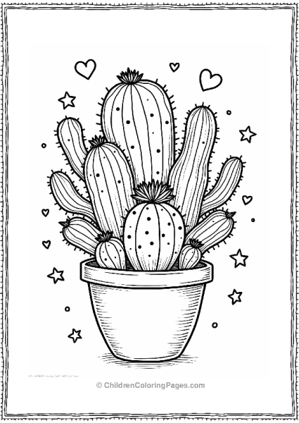 Cactus Bouquet With Hearts And Stars Free PDF Printable