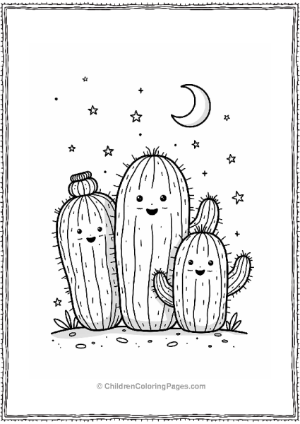 Cactus Family Under A Crescent Moon Free PDF Printable