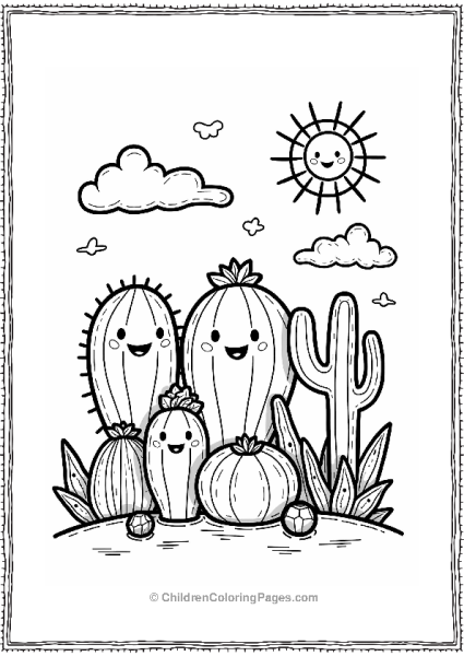 Cactus Family Under A Smiling Sun Free PDF Printable