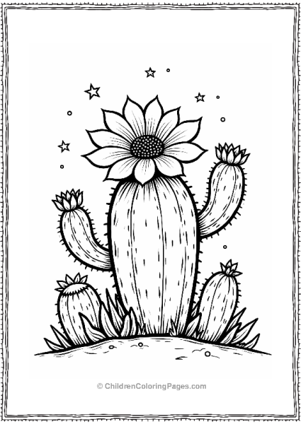 Cactus Flower Bloom With Stars Free PDF Printable