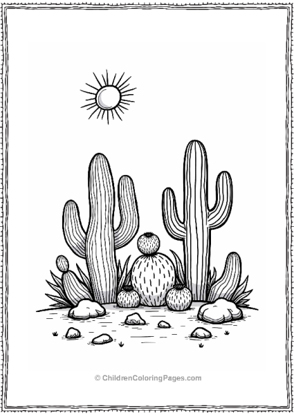 Cactus Garden With Sun And Rocks Free PDF Printable