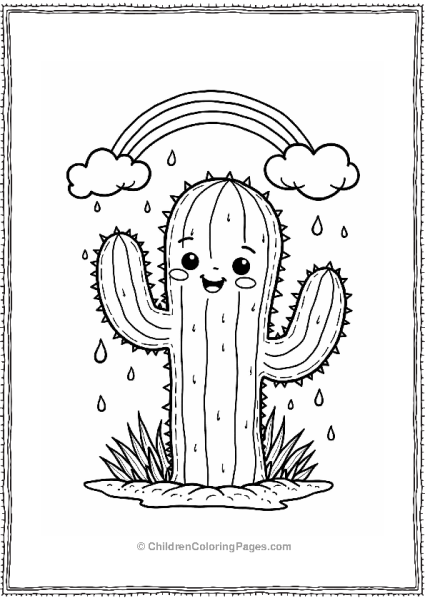 Cactus In The Rain With A Rainbow Free PDF Printable