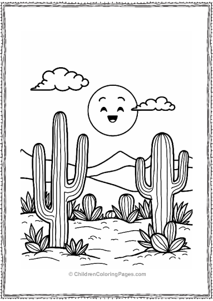 Cactus Landscape At Sunset Free PDF Printable