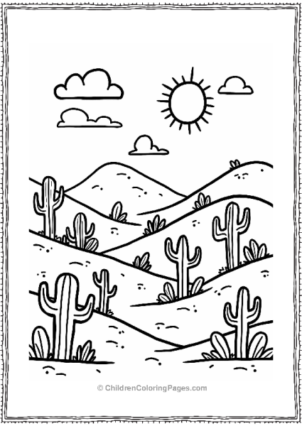 Cactus Landscape Under A Bright Sun Free PDF Printable