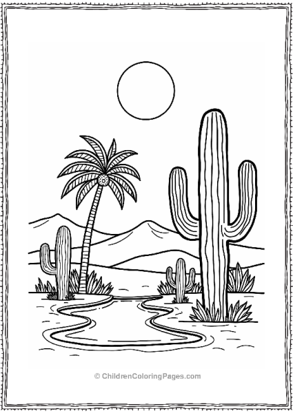 Cactus Oasis With Pond And Palm Tree Free PDF Printable