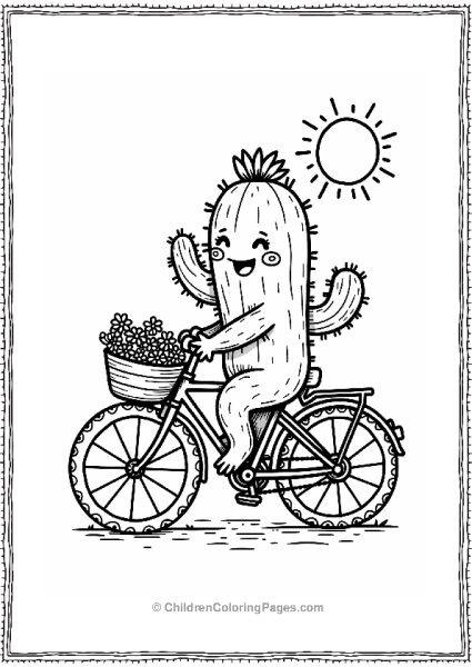 Cactus Riding A Bicycle With Flowers Free PDF Printable