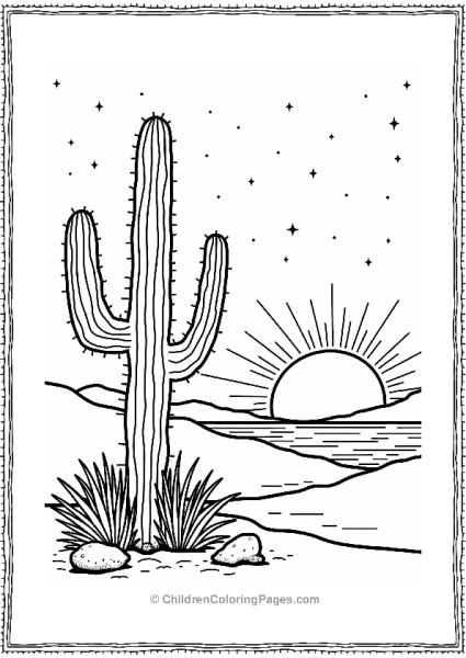 Cactus Silhouette At Sunset Free PDF Printable