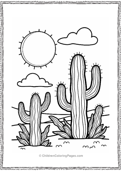 Cactus Sunset Coloring Page Free PDF Printable