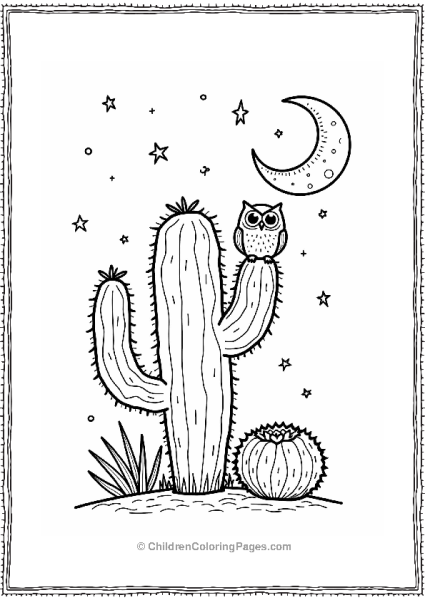 Cactus Under The Stars With Owl Free PDF Printable