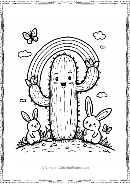 Cactus With A Rainbow And Friends Free PDF Printable